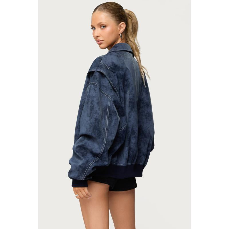 Ownley Oversized Faux Leather Bomber Jacket