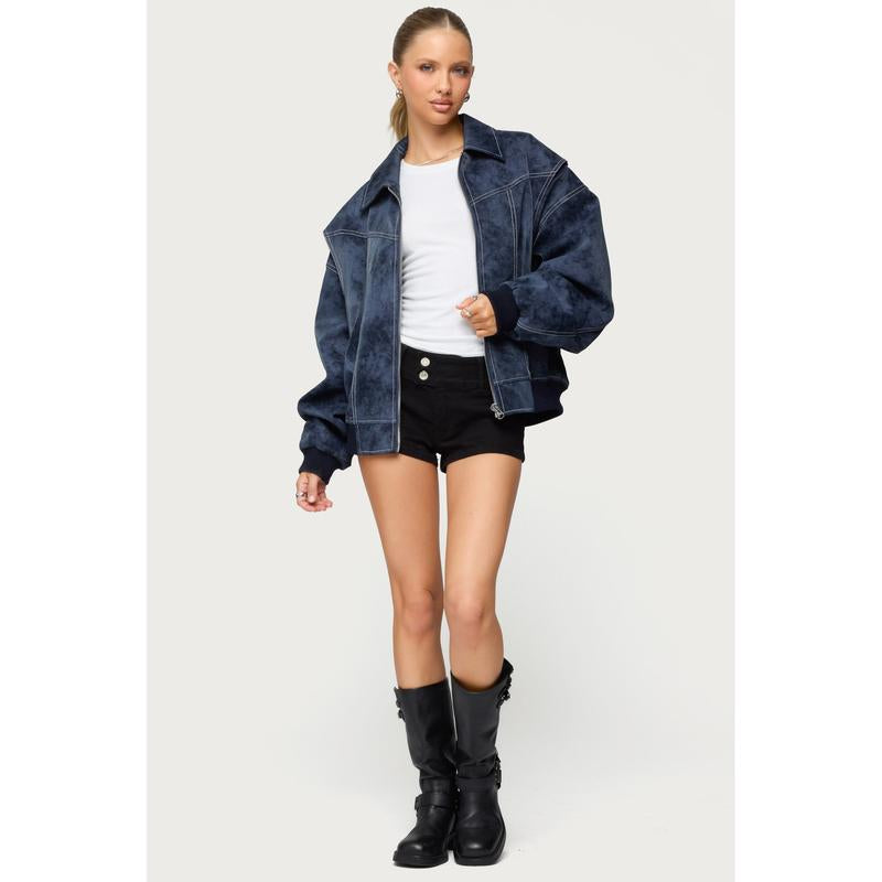 Ownley Oversized Faux Leather Bomber Jacket