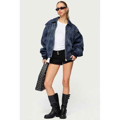 Ownley Oversized Faux Leather Bomber Jacket