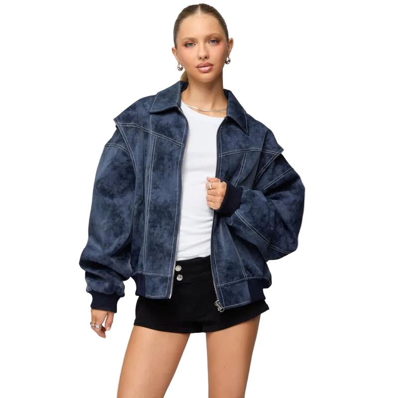 Ownley Oversized Faux Leather Bomber Jacket