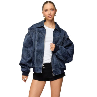 Ownley Oversized Faux Leather Bomber Jacket