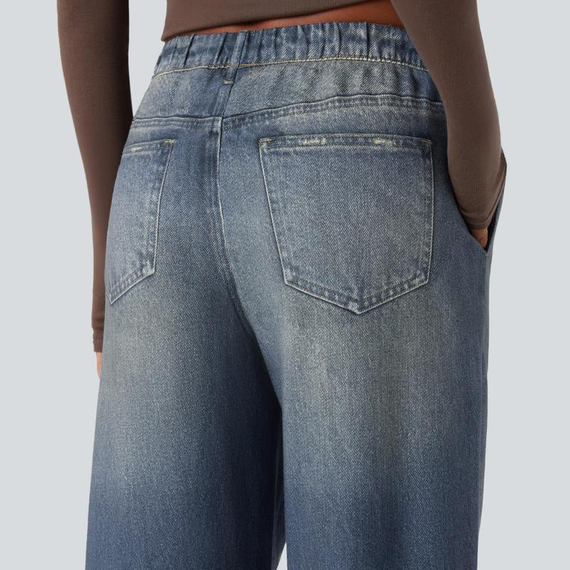 Halara Mid Rise Denim Print French Terry Casual Sweatpants Jeans with Pockets