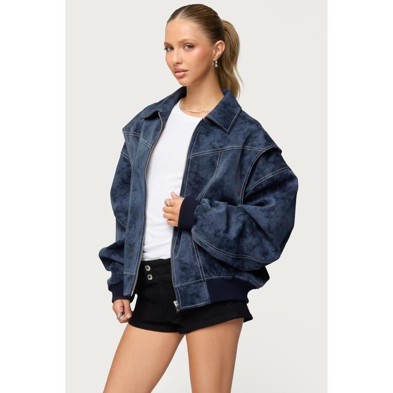 Ownley Oversized Faux Leather Bomber Jacket